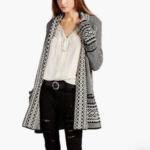 Lucky Brand Border Cardigan Open Front Drapey Sweater Pockets Women Size 1X EUC!
